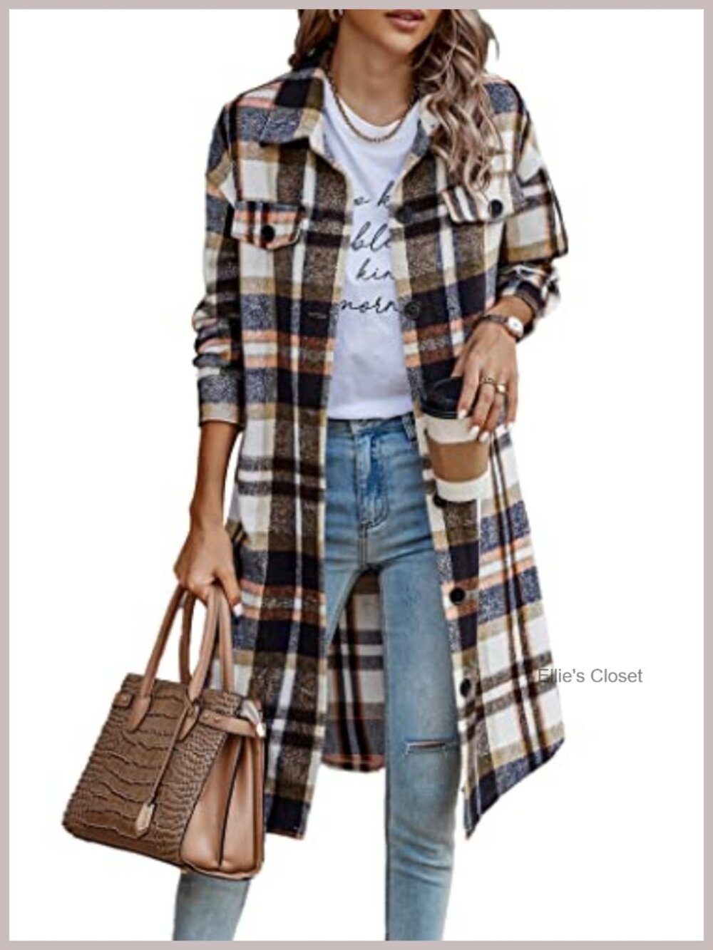 Womens Wool Blend Plaid Shacket Jacket Flannel Button Down Long Sleeve